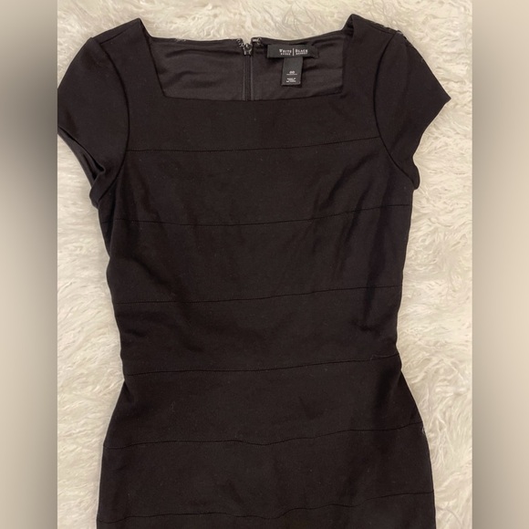 ◼️White House Black Market Black Sheath Lined Ruffled Bandage Midi Women’s Sz 6 - Picture 4 of 15